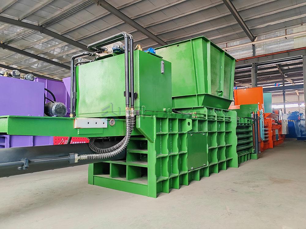 Multi-functional horizontal baler with adjustable settings for various materials.