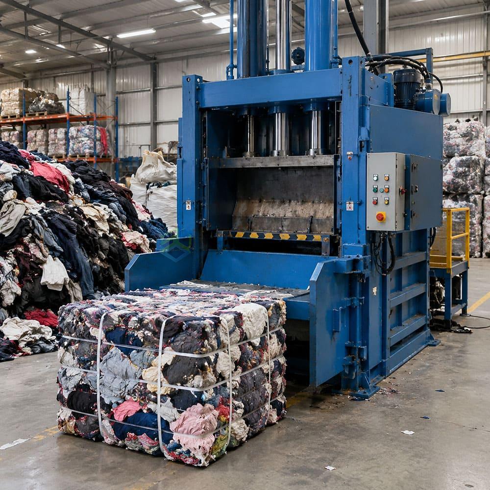 Baler machine for textile and clothing processing