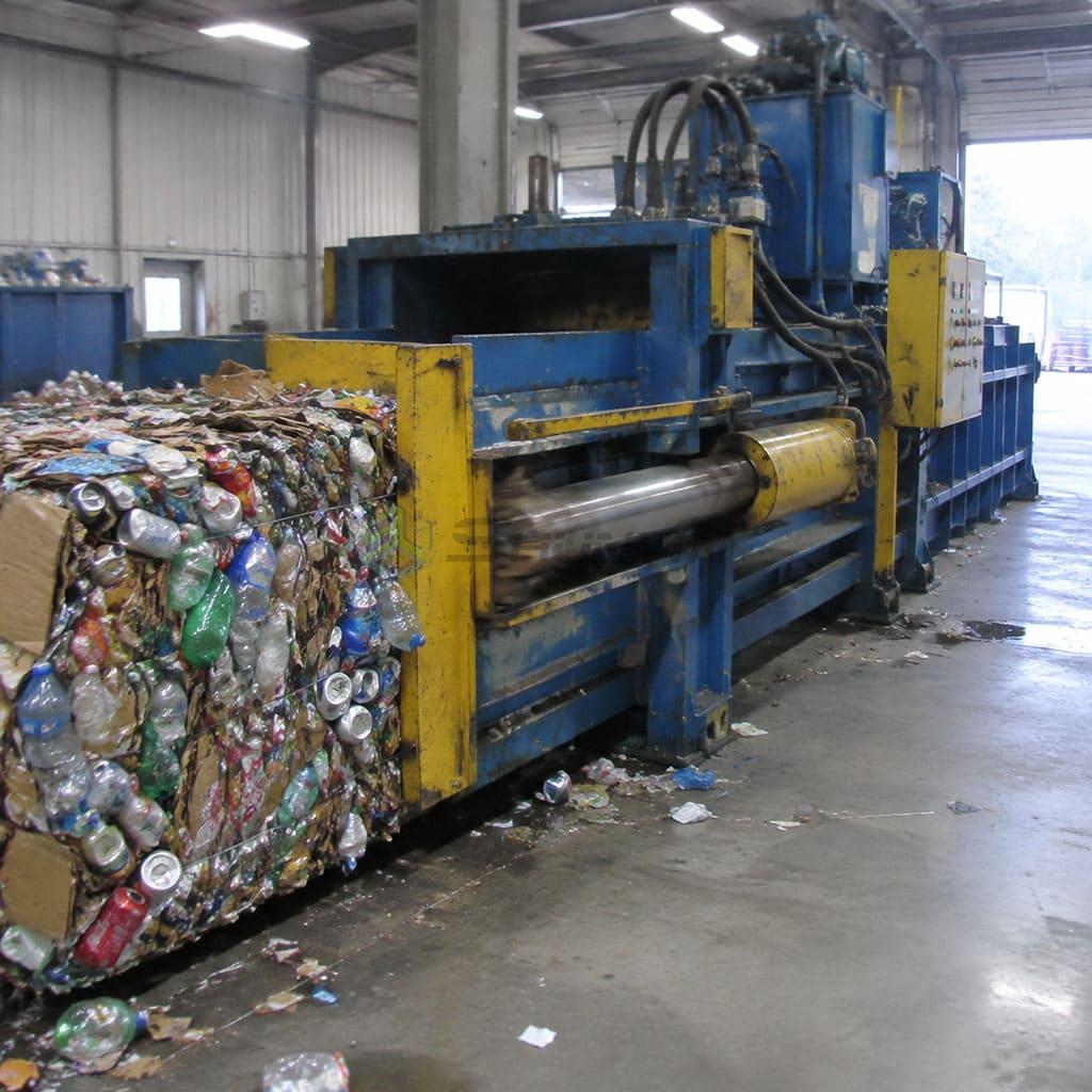 Baling machine compressing recyclable materials