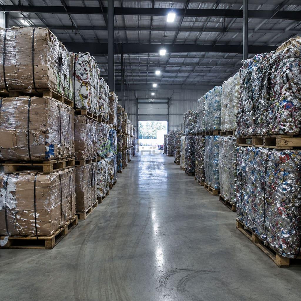 Stackable bales saving warehouse space