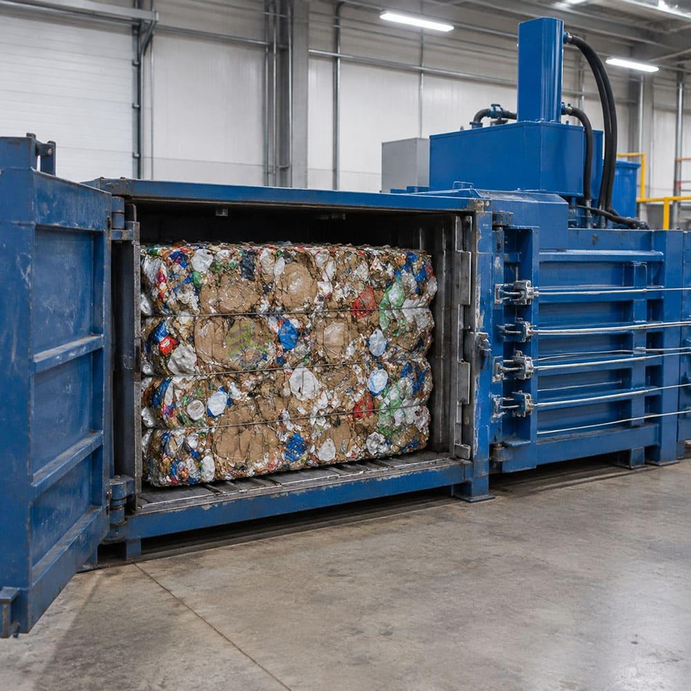 horizontal baler processing PET bottles