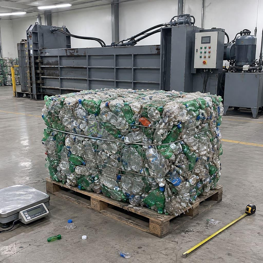 PET bottle bale testing for vertical and horizontal baler selection vertical baler vs horizontal baler PET bottle testing and bale specifications