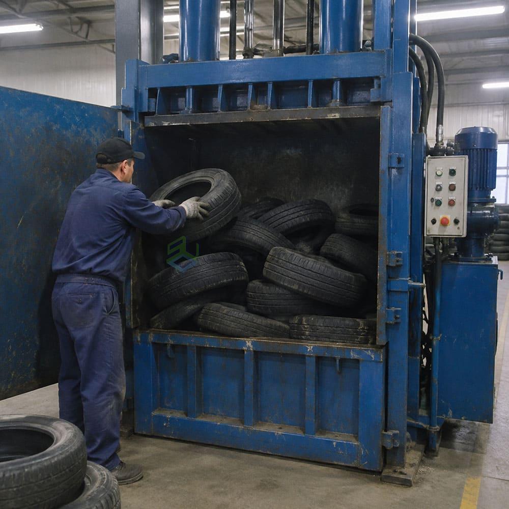 How tire balers compress tires Tire baling machine compressing tires