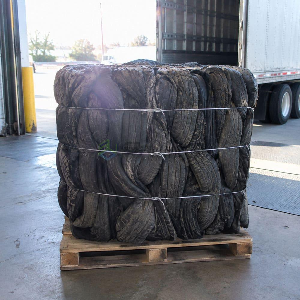 Dense tire bales prepared for shipment Transport-ready tire bales